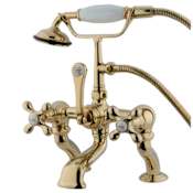 Elements Of Design 7" Wall Mounted Clawfoot Tub Filler with Hand Shower Polished Brass