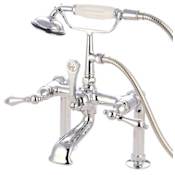 Elements Of Design Triple Handle Deck Mounted Clawfoot Tub Filler with 7" Center, 8" Spout Reach, Personal Hand Shower and Metal Lever Handles from the Hot Springs Collection Chrome