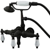 Elements Of Design Triple Handle Wall Mounted Clawfoot Tub Filler with 3-3/8" Center, Personal Hand Shower and Hot / Cold Porcelain Lever Handles from the Hot Springs Collection Oil Rubbed Bronze