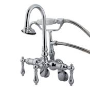 Elements Of Design Triple Handle Wall Mounted Clawfoot Tub Filler with 3-3/8" to 9" Adjustable Center, Personal Hand Shower and Metal Lever Handles from the Hot Springs Collection Chrome
