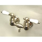 Elements Of Design Double Handle Wall Mounted Clawfoot Tub Filler with 3-3/8" Center, 1-1/2" Spout Reach, Porcelain Lever Handles from the Hot Springs Collection Satin Nickel
