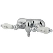 Elements Of Design Double Handle Wall Mounted Clawfoot Tub Filler with 3-3/8" Center, Non-Code Spout and Hot / Cold Porcelain Lever Handles from the Hot Springs Collection Chrome