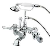 Elements Of Design Triple Handle Wall Mounted Clawfoot Tub Filler with 3-3/8" to 10" Adjustable Center, Personal Hand Shower and Metal Lever Handles from the Hot Springs Collection Chrome