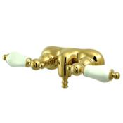 Elements Of Design Double Handle Wall Mounted Clawfoot Tub Filler with 3-3/8" Center, Non-Code Spout and Porcelain Lever Handles from the Hot Springs Collection Polished Brass (PVD)