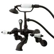 Elements Of Design Triple Handle Wall Mounted Clawfoot Tub Filler with 3-3/8" to 10" Adjustable Center, Personal Hand Shower and Hot / Cold Porcelain Lever Handles from the Hot Springs Collection Oil Rubbed Bronze
