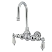 Elements Of Design Double Handle Wall Mounted Clawfoot Tub Filler with 3-3/8" Center and Hot / Cold Porcelain Lever Handles from the Hot Springs Collection Chrome