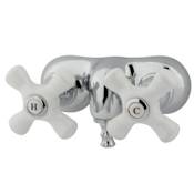 Elements Of Design Double Handle Wall Mounted Clawfoot Tub Filler with 3-3/8" Center, Non-Code Spout and Porcelain Cross Handles from the Hot Springs Collection Chrome