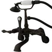 Elements Of Design Triple Handle Wall Mounted Clawfoot Tub Filler with 3-3/8" to 11" Adjustable Center, Personal Hand Shower and Metal Lever Handles from the Hot Springs Collection Oil Rubbed Bronze