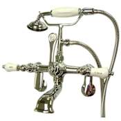 Elements Of Design Triple Handle Wall Mounted Clawfoot Tub Filler with 3-3/8" to 11" Adjustable Center, Personal Hand Shower and Hot / Cold Porcelain Lever Handles from the Hot Springs Collection Chrome