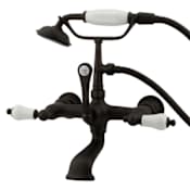 Elements Of Design Triple Handle Wall Mounted Clawfoot Tub Filler with 7" Center, Personal Hand Shower and Porcelain Lever Handles from the Hot Springs Collection Oil Rubbed Bronze
