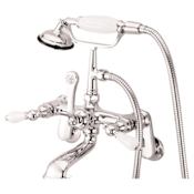 Elements Of Design Triple Handle Wall Mounted Clawfoot Tub Filler with 3-3/8" to 11" Adjustable Center, Personal Hand Shower and Porcelain Lever Handles from the Hot Springs Collection Chrome