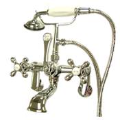 Elements Of Design Triple Handle Wall Mounted Clawfoot Tub Filler with Adjustable Center, Personal Hand Shower and Metal Cross Handles from the Hot Springs Collection Chrome