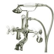Elements Of Design Triple Handle Wall Mounted Clawfoot Tub Filler with Adjustable Center, Personal Hand Shower and Porcelain Cross Handles from the Hot Springs Collection Chrome