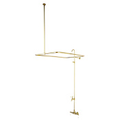 Elements Of Design Triple Handle Wall Mounted Clawfoot Tub Filler and Shower System with Porcelain Lever Handles from the Hot Springs Collection Polished Brass (PVD)