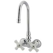 Elements Of Design Double Handle Wall Mounted Clawfoot Tub Filler with 3-3/8" Center, Hi-Rise Spout and Porcelain Cross Handles from the Hot Springs Collection Chrome