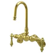 Elements Of Design Double Handle Wall Mounted Clawfoot Tub Filler with 3-3/8" to 9" Adjustable Center, Hi-Rise Spout and Metal Lever Handles from the Hot Springs Collection Polished Brass (PVD)