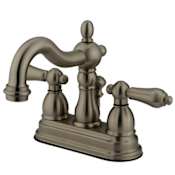 Elements Of Design Double Handle 4" Centerset Bathroom Faucet with American Lever Handles from the New Orleans Collection Satin Nickel