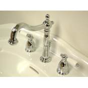 Elements Of Design Double Handle 8" to 16" Widespread Bathroom Faucet with Porcelain Lever Handles and Brass Drain Assembly from the Heritage Collection Chrome