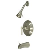 Elements Of Design Single Handle Tub and Shower Trim with Single Function, Tub Spout, and Milano Lever from the Hot Springs Collection Satin Nickel
