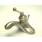 Elements Of Design Single Handle 4" Centerset Bathroom Faucet with Buckingham Lever Handle and Drain Assembly from the Vintage Collection Satin Nickel/Polished Brass (PVD)