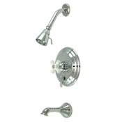 Elements Of Design Single Handle Tub and Shower Trim with Single Function Shower Head, Tub Spout and Porcelain Cross Handle from the Hot Springs Collection Chrome