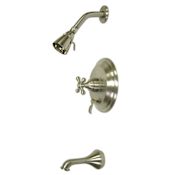 Elements Of Design Single Handle Tub and Shower Trim with Single Function Shower Head, Tub Spout and American Cross Handle from the Hot Springs Collection Satin Nickel