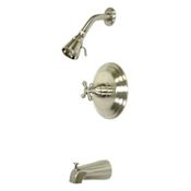 Elements Of Design Single Handle Tub and Shower Trim with Single Function Shower Head, Tub Spout and American Cross Handle from the Hot Springs Collection Satin Nickel