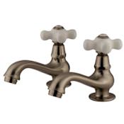 Elements Of Design Double Handle Basin Faucet with Porcelain Cross Handles from the St. Louis Collection Satin Nickel