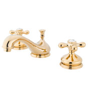 Elements Of Design Double Handle 8" to 16" Widespread Bathroom Faucet with American Cross Handles from the St. Louis Collection Polished Brass (PVD)
