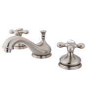 Elements Of Design Double Handle 8" to 16" Widespread Bathroom Faucet with American Cross Handles from the St. Louis Collection Satin Nickel