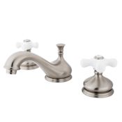 Elements Of Design Double Handle 8" to 16" Widespread Bathroom Faucet with Porcelain Cross Ha from the St. Louis Collection Satin Nickel