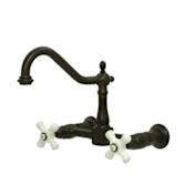 Elements Of Design New Orleans Double Handle 8" Center Wall Mounted Kitchen Faucet with Porcelain Cross Handles and 8-1/2" Spout Reach Oil Rubbed Bronze