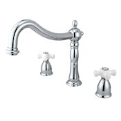 Elements Of Design Double Handle 8" to 14" Widespread Deck Mounted Roman Tub Filler with Porcelain Cross Handles from the Baltimore Collection Chrome