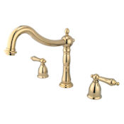 Elements Of Design Double Handle 8" to 14" Widespread Deck Mounted Roman Tub Filler with American Lever Handles from the Baltimore Collection Polished Brass (PVD)