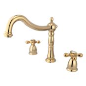 Elements Of Design Double Handle 8" to 14" Widespread Deck Mounted Roman Tub Filler with American Cross Handles from the Baltimore Collection Polished Brass (PVD)