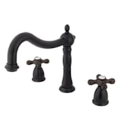 Elements Of Design Double Handle 8" to 14" Widespread Deck Mounted Roman Tub Filler with American Cross Handles from the Baltimore Collection Oil Rubbed Bronze