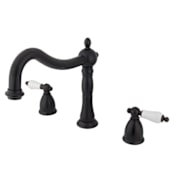 Elements Of Design Double Handle 8" to 14" Widespread Deck Mounted Roman Tub Filler with Porcelain Lever Handles from the Baltimore Collection Oil Rubbed Bronze