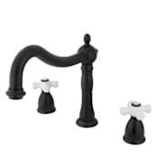 Elements Of Design Double Handle 8" to 14" Widespread Deck Mounted Roman Tub Filler with Porcelain Cross Handles from the Baltimore Collection Oil Rubbed Bronze