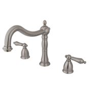 Elements Of Design Double Handle 8" to 14" Widespread Deck Mounted Roman Tub Filler with American Lever Handles from the Baltimore Collection Satin Nickel