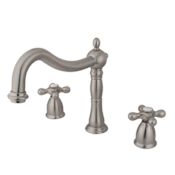 Elements Of Design Double Handle 8" to 14" Widespread Deck Mounted Roman Tub Filler with American Cross Handles from the Baltimore Collection Satin Nickel