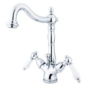 Elements Of Design Double Handle 4" Single Hole Bathroom Faucet with Porcelain Lever Handles and Brass Drain Assembly from the New Orleans Collection Chrome