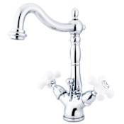 Elements Of Design Double Handle 4" Single Hole Bathroom Faucet with Porcelain Cross Handles and Brass Drain Assembly from the New Orleans Collection Chrome