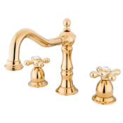 Elements Of Design Double Handle 8" to 14" Widespread Bathroom Faucet with American Cross Handles and Drain Assembly from the New Orleans Collection Polished Brass (PVD)