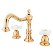 Elements Of Design Double Handle Widespread Bathroom Faucet with Porcelain Cross Handles from the Baltimore Series Polished Brass (PVD)