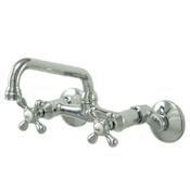 Elements Of Design Chautauqua Double Handle 6" to 8-1/2" Center Wall Mounted Kitchen Faucet with 7" Spout Reach and Metal Cross Handles Chrome