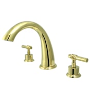 Elements Of Design Double Handle Widespread Deck Mounted Roman Tub Filler with Milano Lever Handles from the Miami Collection Polished Brass (PVD)