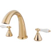 Elements Of Design Double Handle Widespread Deck Mounted Roman Tub Filler with Porcelain Lever Handles from the Los Angeles Collection Polished Brass (PVD)