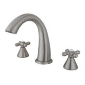 Elements Of Design Double Handle 8" to 16" Widespread Deck Mounted Roman Tub Filler with American Cross Handles from the Los Angeles Collection Satin Nickel