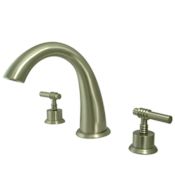 Elements Of Design Double Handle Widespread Deck Mounted Roman Tub Filler with Milano Lever Handles from the Miami Collection Satin Nickel
