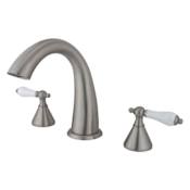 Elements Of Design Double Handle Widespread Deck Mounted Roman Tub Filler with Porcelain Lever Handles from the Los Angeles Collection Satin Nickel